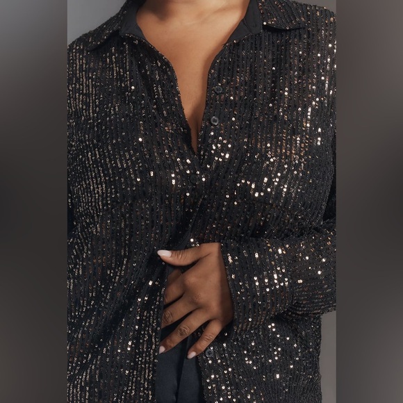 NWT Anthropologie 1X Plus The Remie Sequin Button-down Shirt - Picture 4 of 12
